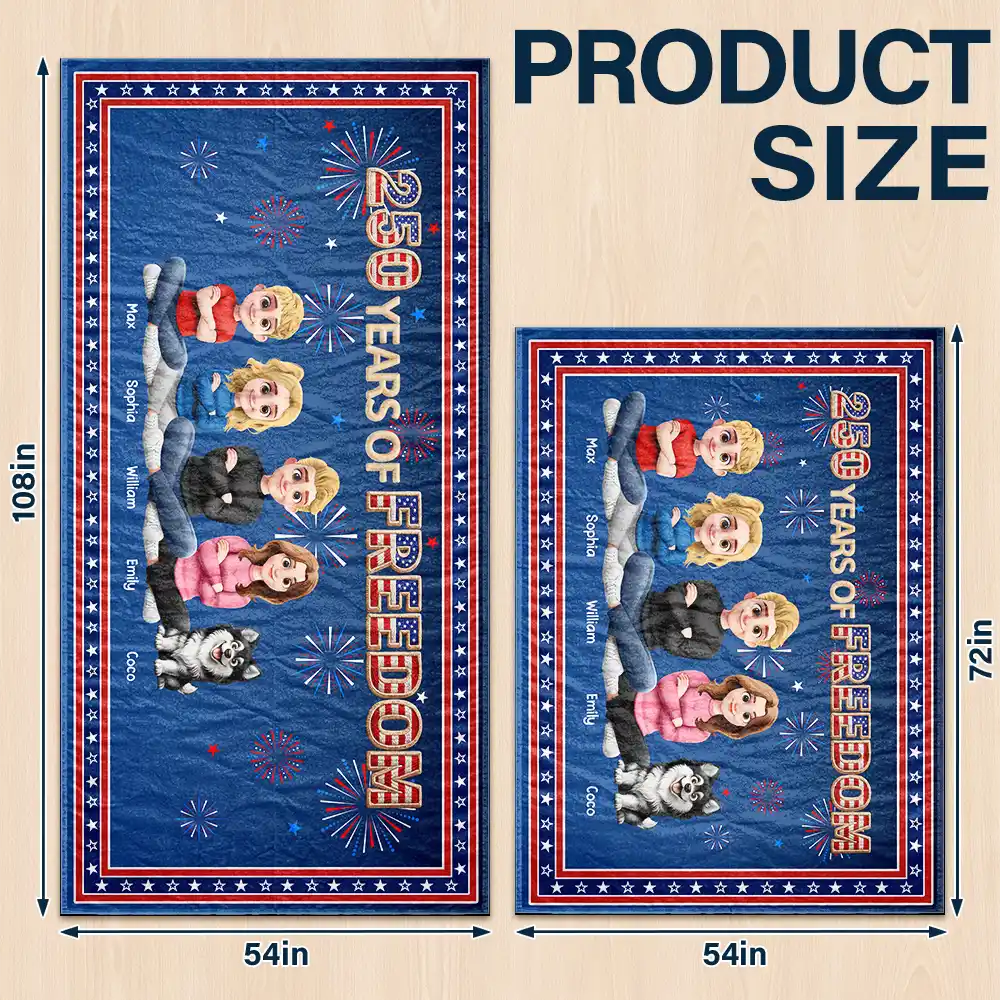 Faux Embroidery Effect Fireworks Stars USA 250 Years Of Freedom - Personalized Tablecloth - Image 3