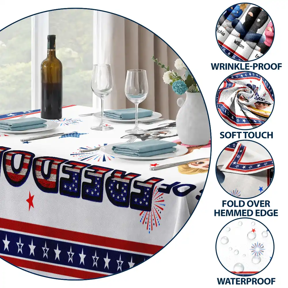 Faux Embroidery Effect Fireworks Stars USA 250 Years Of Freedom - Personalized Tablecloth - Image 4