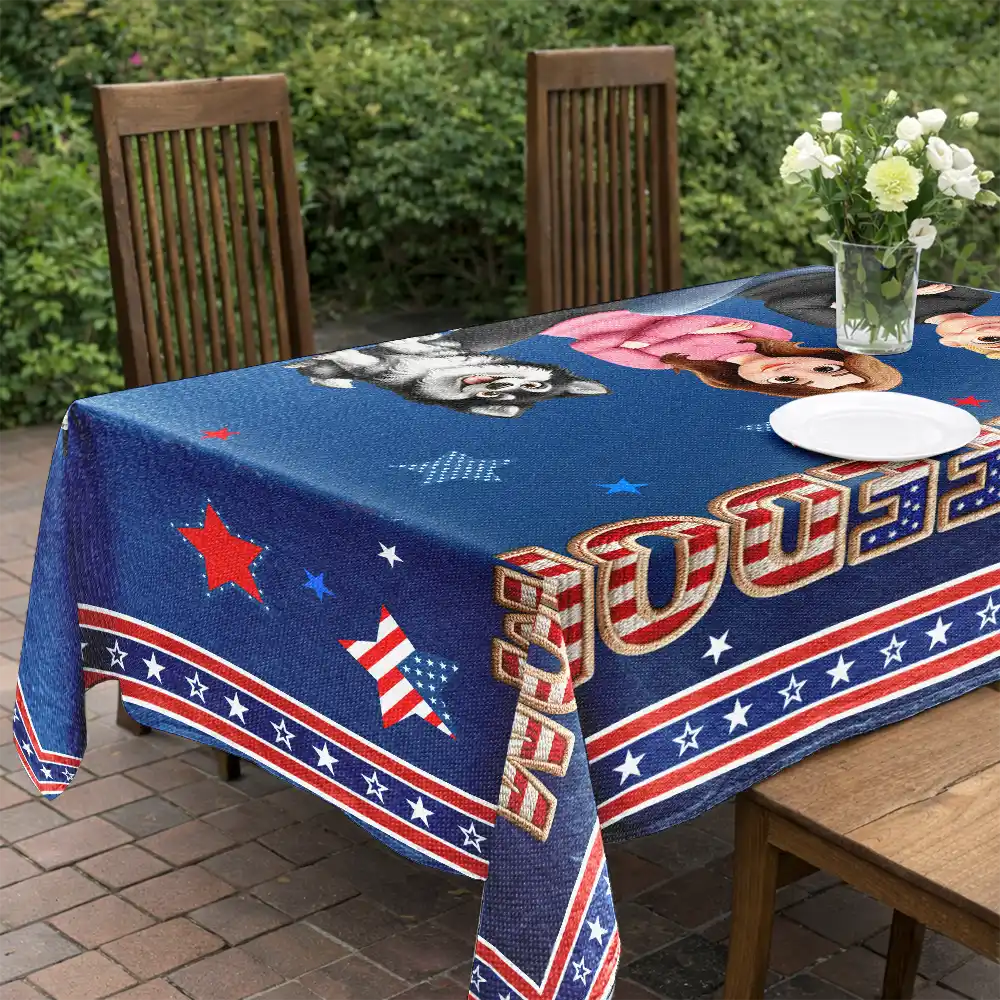 Faux Embroidery Effect Fireworks Stars USA 250 Years Of Freedom - Personalized Tablecloth - Image 5