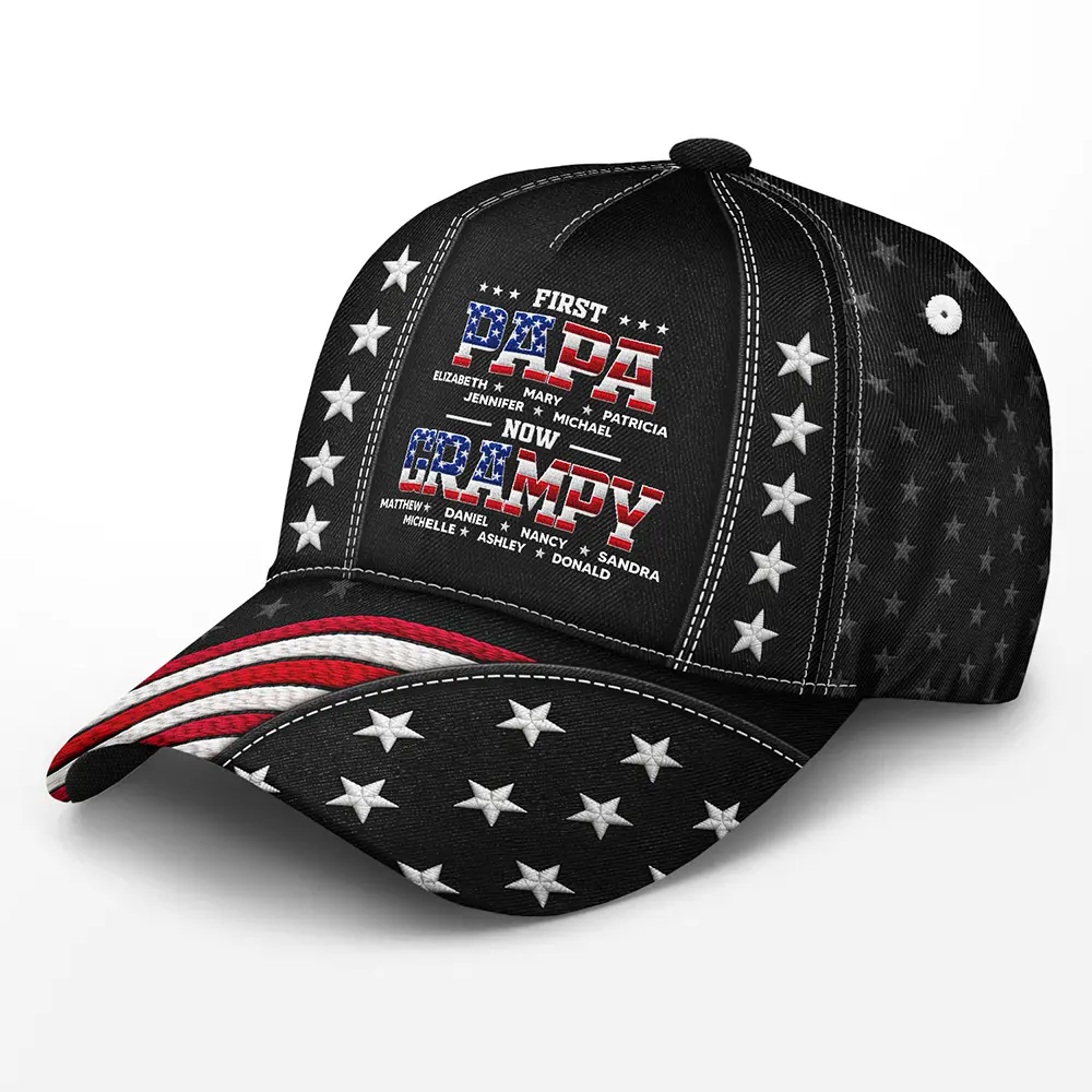 Faux Embroidery Effect First Dad Now Papa - Personalized Classic Cap - Image 2