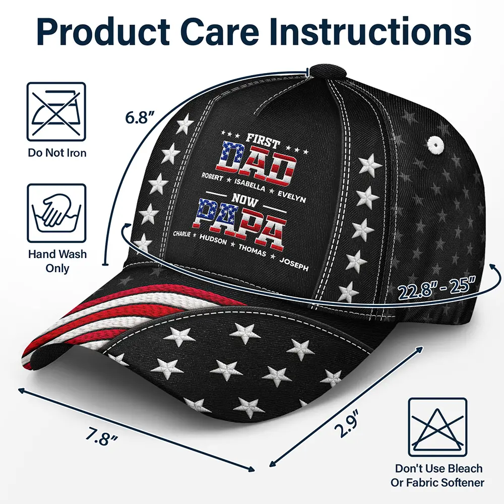 Faux Embroidery Effect First Dad Now Papa - Personalized Classic Cap - Image 6