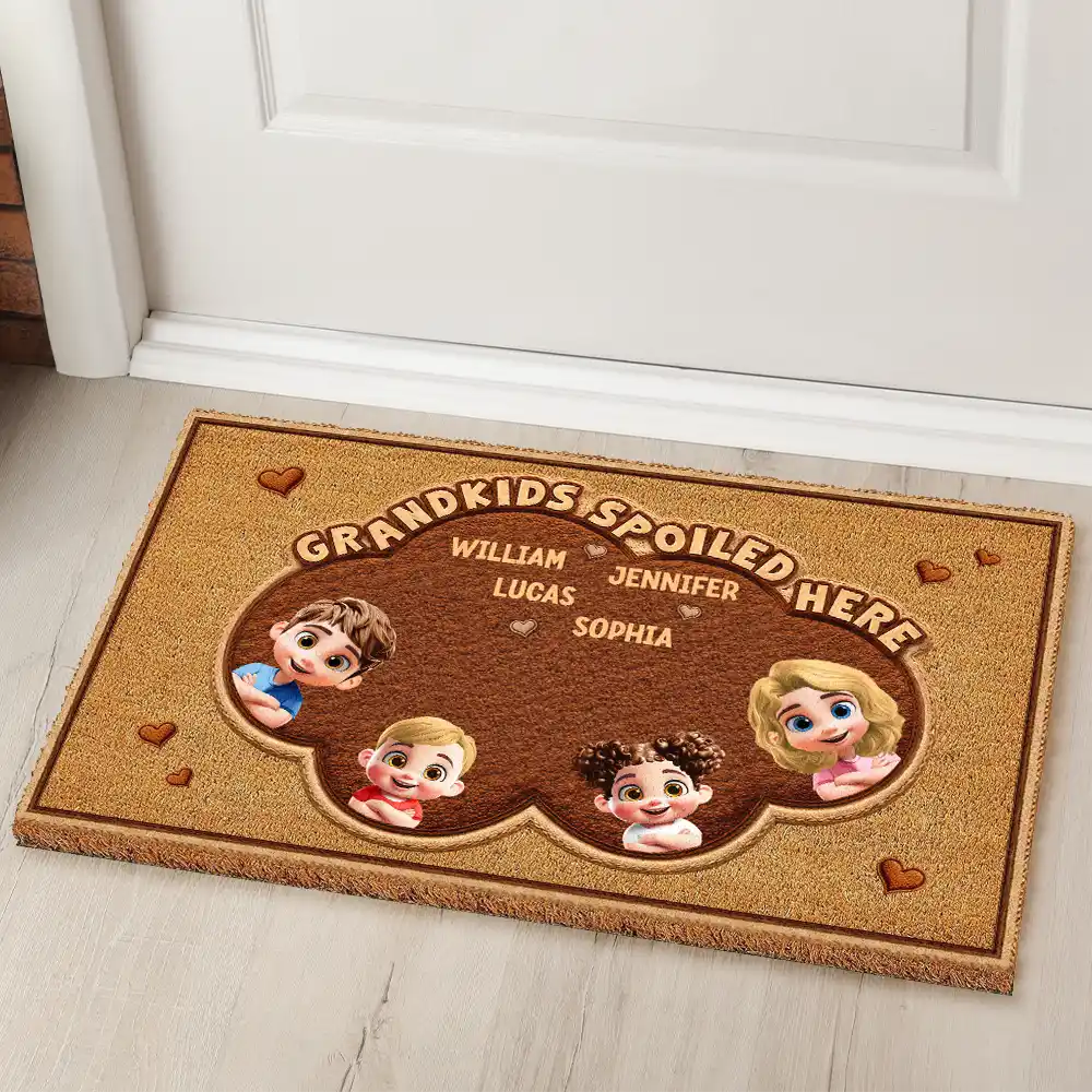Faux Embroidery Effect Grandkids Spoiled Here - Personalized Coconut Doormat - Image 2
