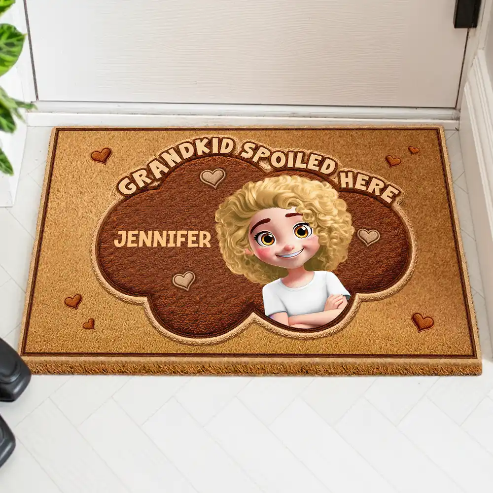Faux Embroidery Effect Grandkids Spoiled Here - Personalized Coconut Doormat - Image 3