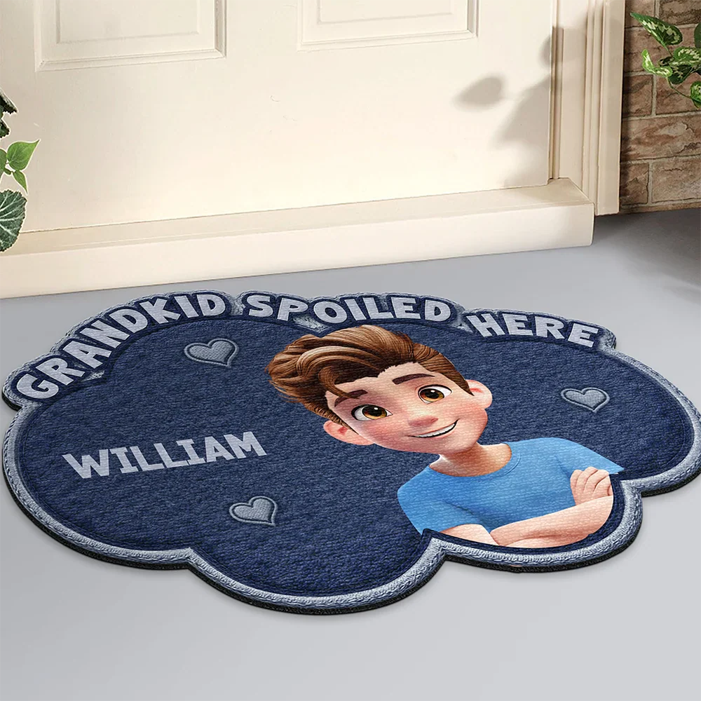 Faux Embroidery Effect Grandkids Spoiled Here - Personalized Custom Shaped Doormat - Image 2