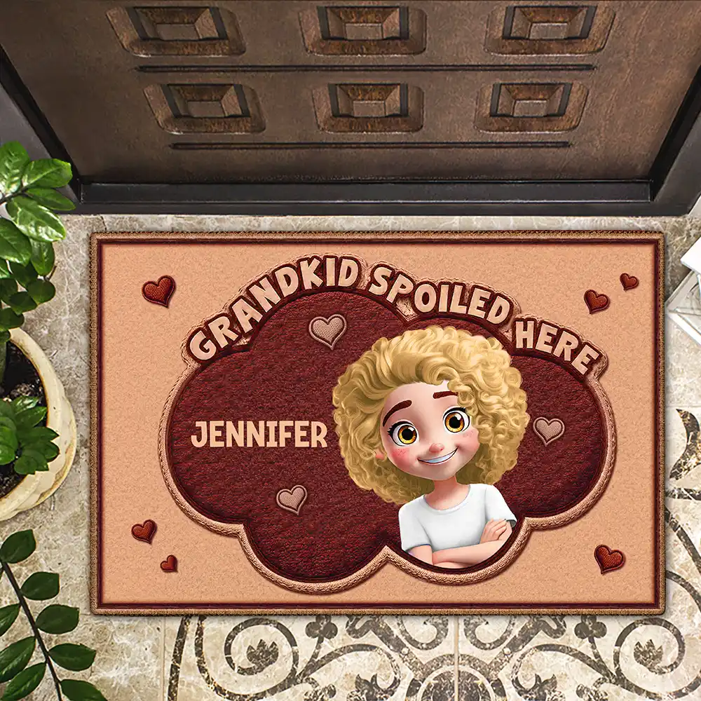 Faux Embroidery Effect Grandkids Spoiled Here - Personalized Doormat - Image 2