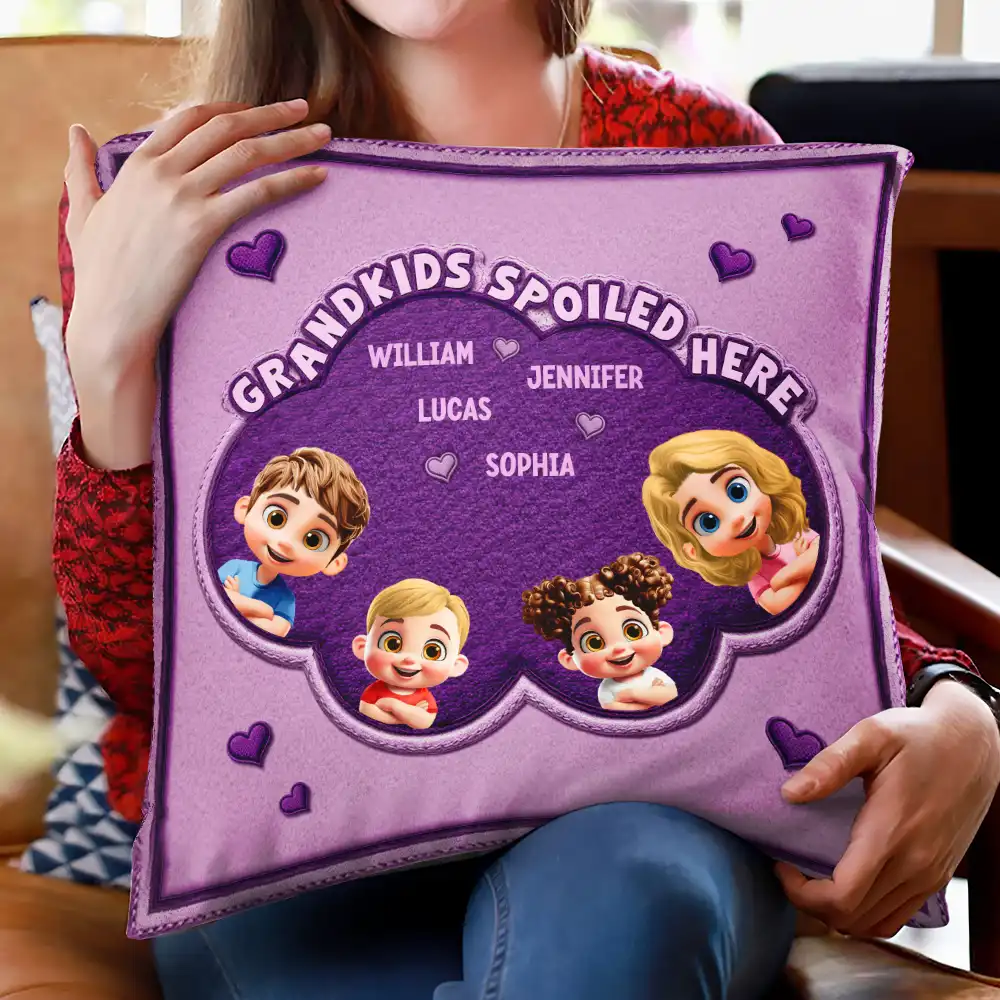 Faux Embroidery Effect Grandkids Spoiled Here - Personalized Pillow - Image 2