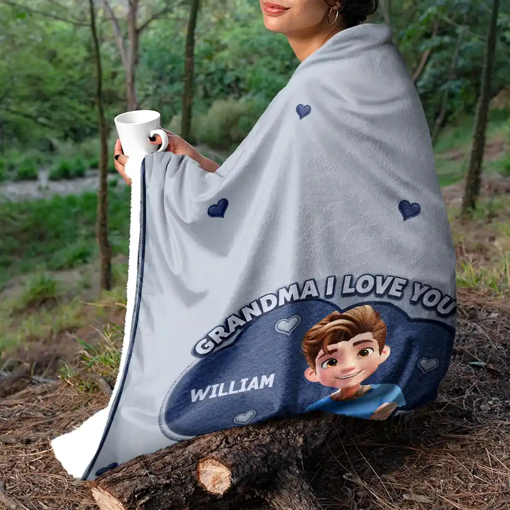 Faux Embroidery Effect Mom Grandma We Love You - Personalized Fleece Blanket, Sherpa Blanket - Image 5