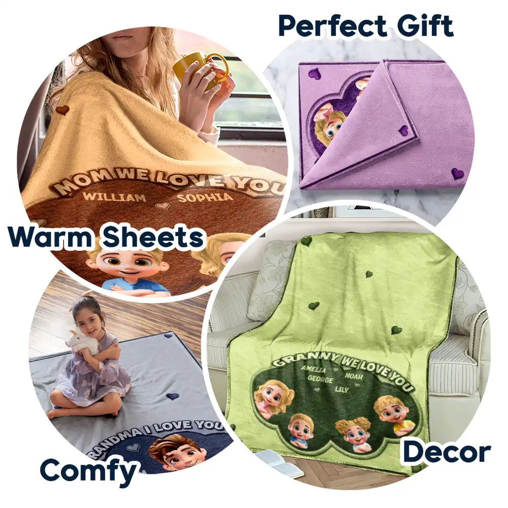 Faux Embroidery Effect Mom Grandma We Love You - Personalized Fleece Blanket, Sherpa Blanket - Image 7