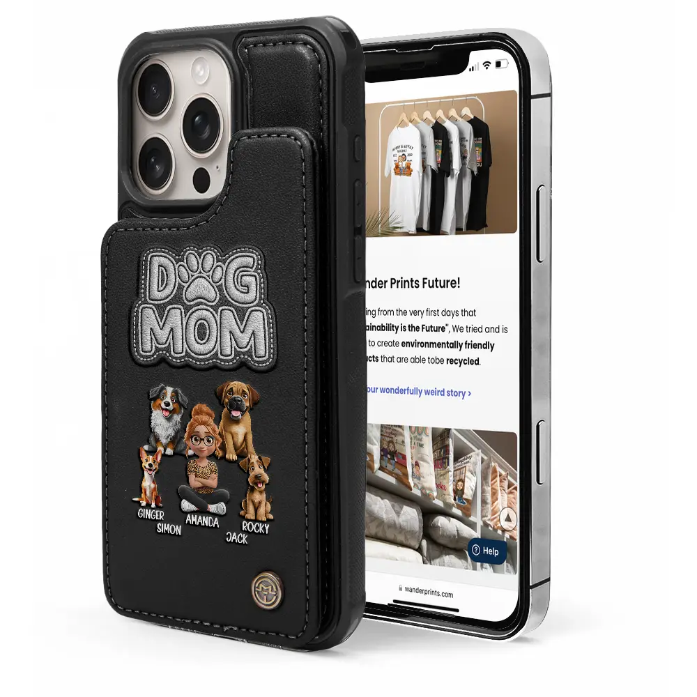 Faux Embroidery Effect Pet Mom Pet Dad - Personalized Leather Flip Wallet Phone Case - Image 5