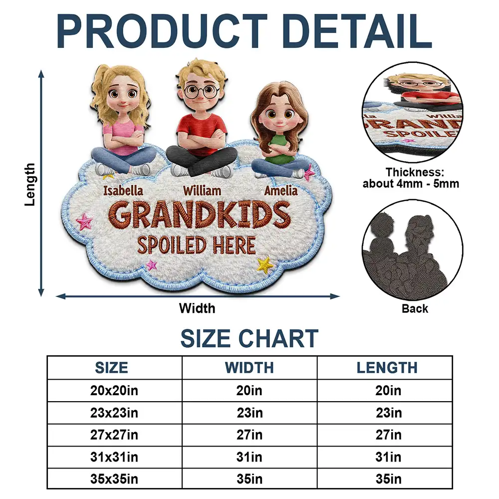 Faux Embroidery Effect Spoiled Grandkids Live Here - Personalized Custom Shaped Doormat - Image 4