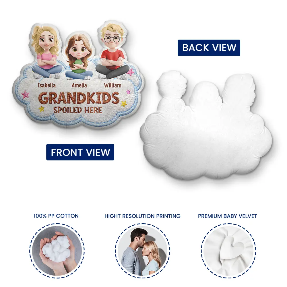 Faux Embroidery Effect Spoiled Grandkids Live Here - Personalized Custom Shaped Pillow - Image 3