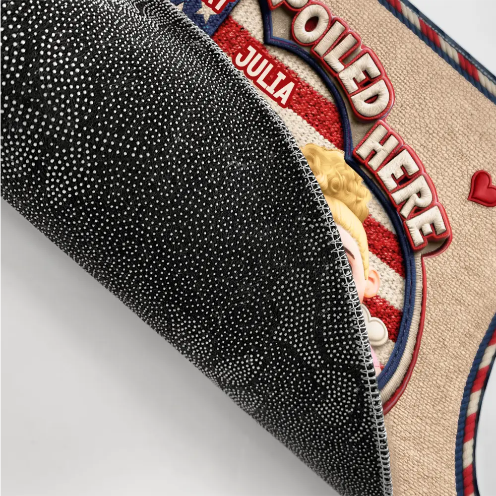 Faux Embroidery Effect Star & Stripes Grandkids Spoiled Here - Personalized Doormat - Image 3
