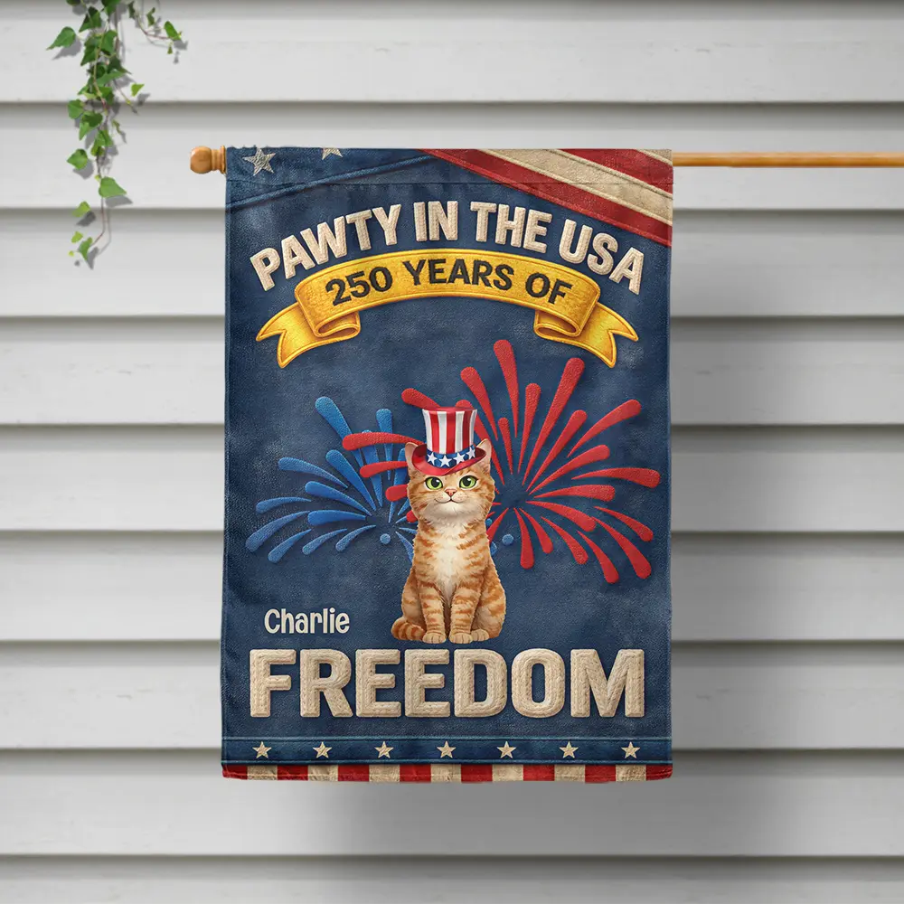 Faux Embroidery Effect Star & Stripes Pawty In The USA - Personalized Flag - Image 2
