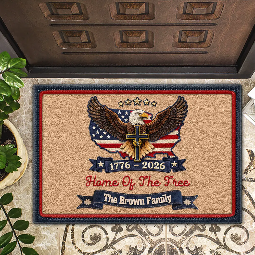 Faux Embroidery Effect Stars And Stripes Happy USA 250Th Birthday - Personalized Doormat - Image 2