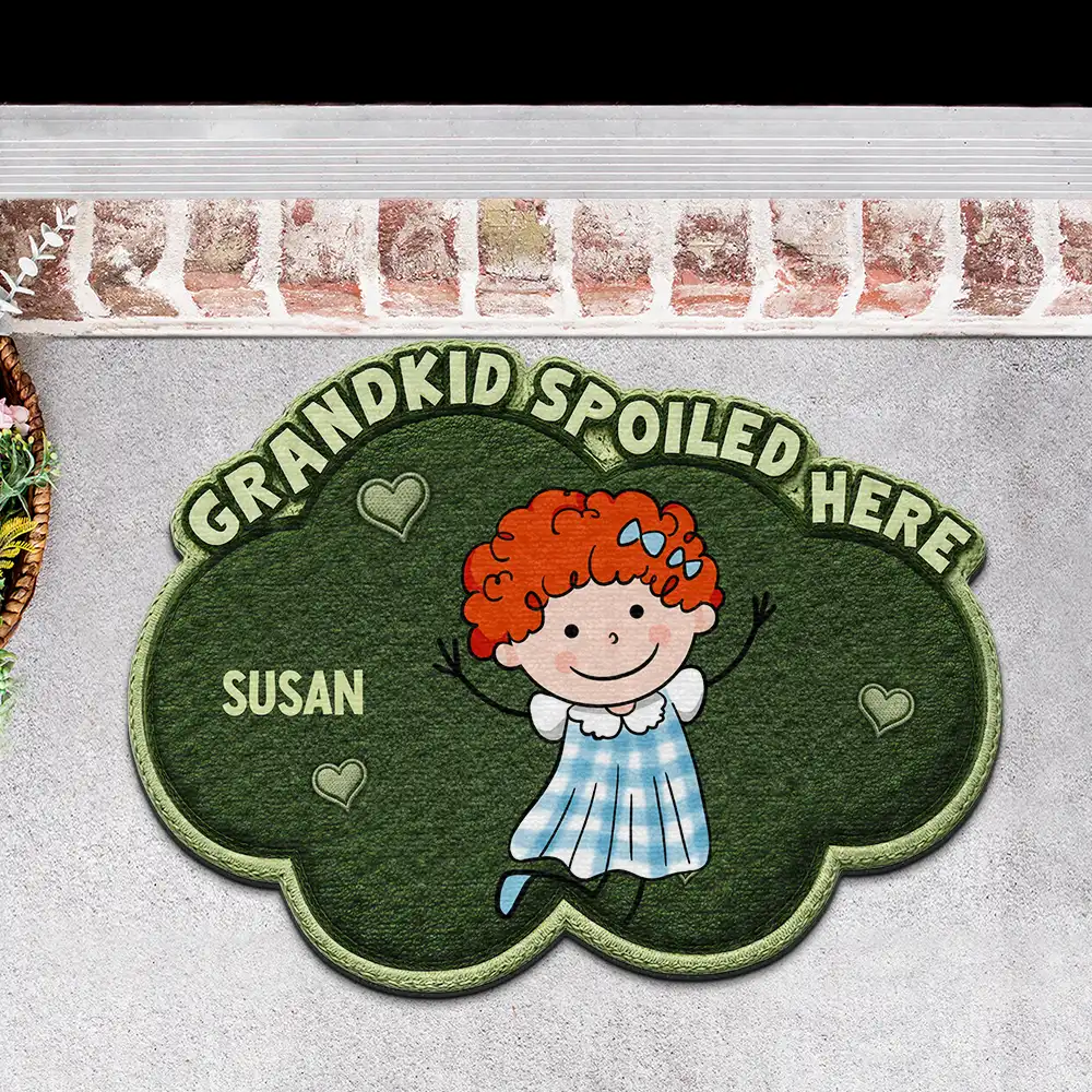 Faux Embroidery Effect Stick Figures Grandkids Spoiled Here - Personalized Custom Shaped Doormat - Image 3