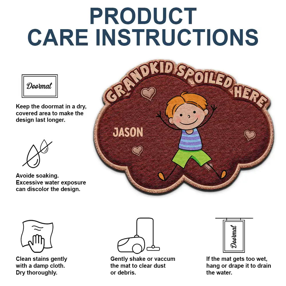 Faux Embroidery Effect Stick Figures Grandkids Spoiled Here - Personalized Custom Shaped Doormat - Image 5