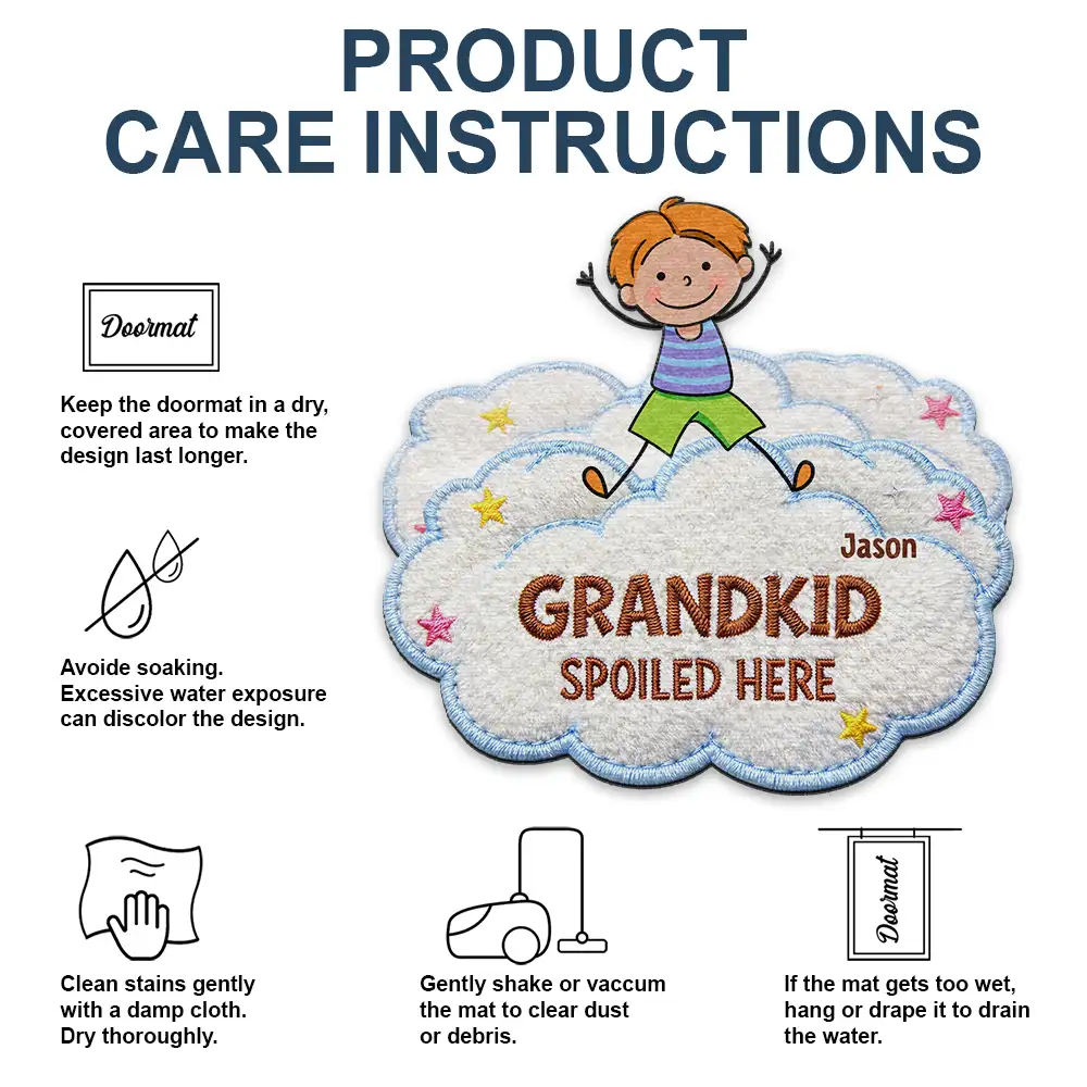Faux Embroidery Effect Stick Figures Spoiled Grandkids Live Here - Personalized Custom Shaped Doormat - Image 5