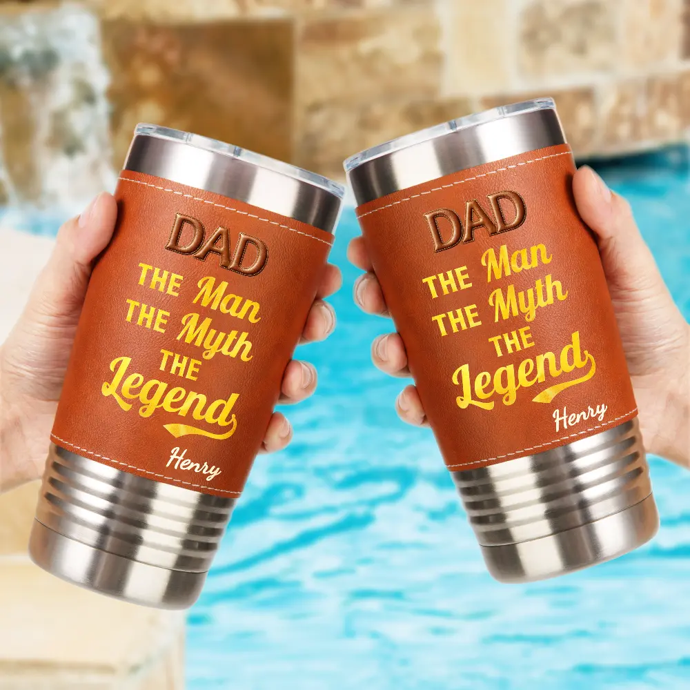 Faux Embroidery Effect The Man The Myth The Legend - Personalized Leather Tumbler - Image 2