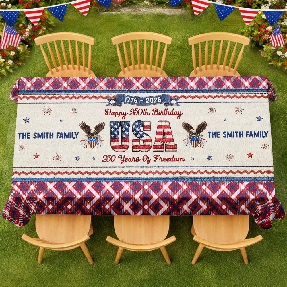 Faux Embroidery Effect USA 250 Years Freedom - Personalized Tablecloth