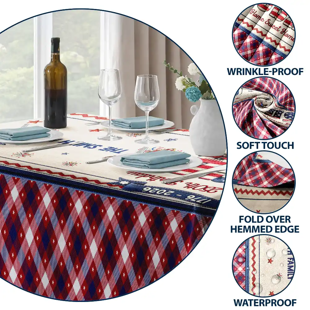 Faux Embroidery Effect USA 250 Years Freedom - Personalized Tablecloth - Image 4