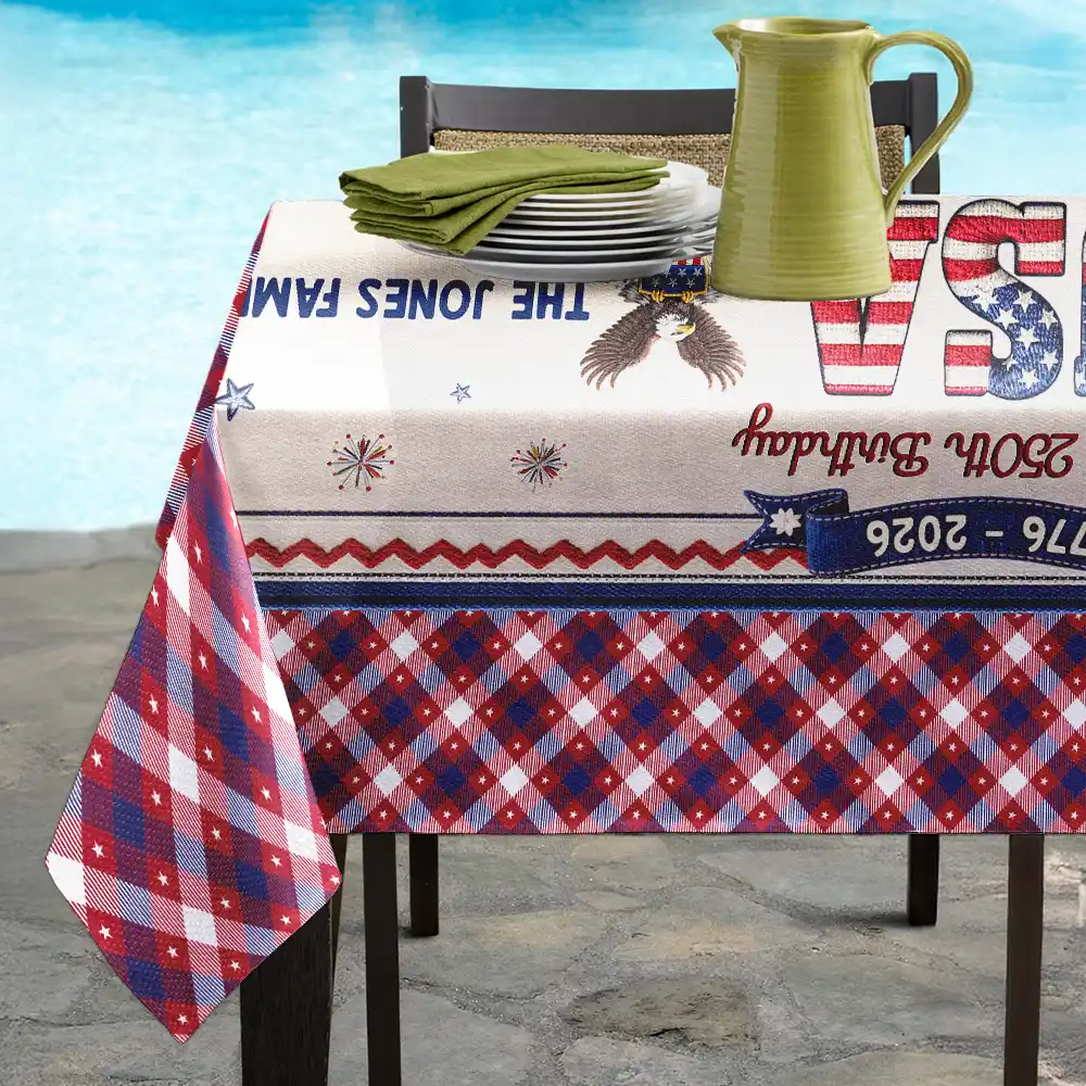 Faux Embroidery Effect USA 250 Years Freedom - Personalized Tablecloth - Image 6