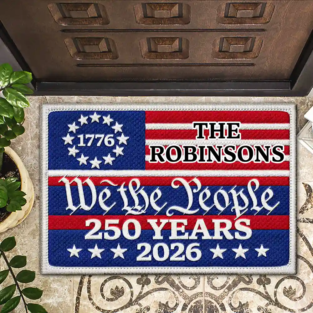 Faux Embroidery Effect We The People America 250th - Personalized Doormat - Image 2