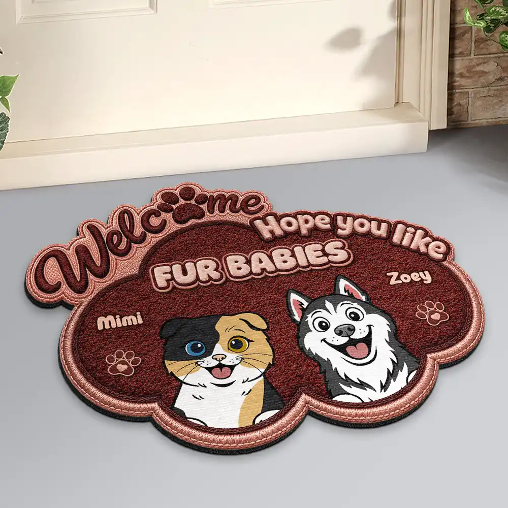 Faux Embroidery Effect Welcome Hope You Like Dog Cat - Personalized Custom Shaped Doormat - Image 2