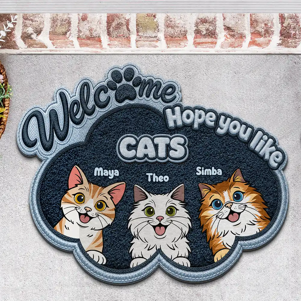 Faux Embroidery Effect Welcome Hope You Like Dog Cat - Personalized Custom Shaped Doormat - Image 3