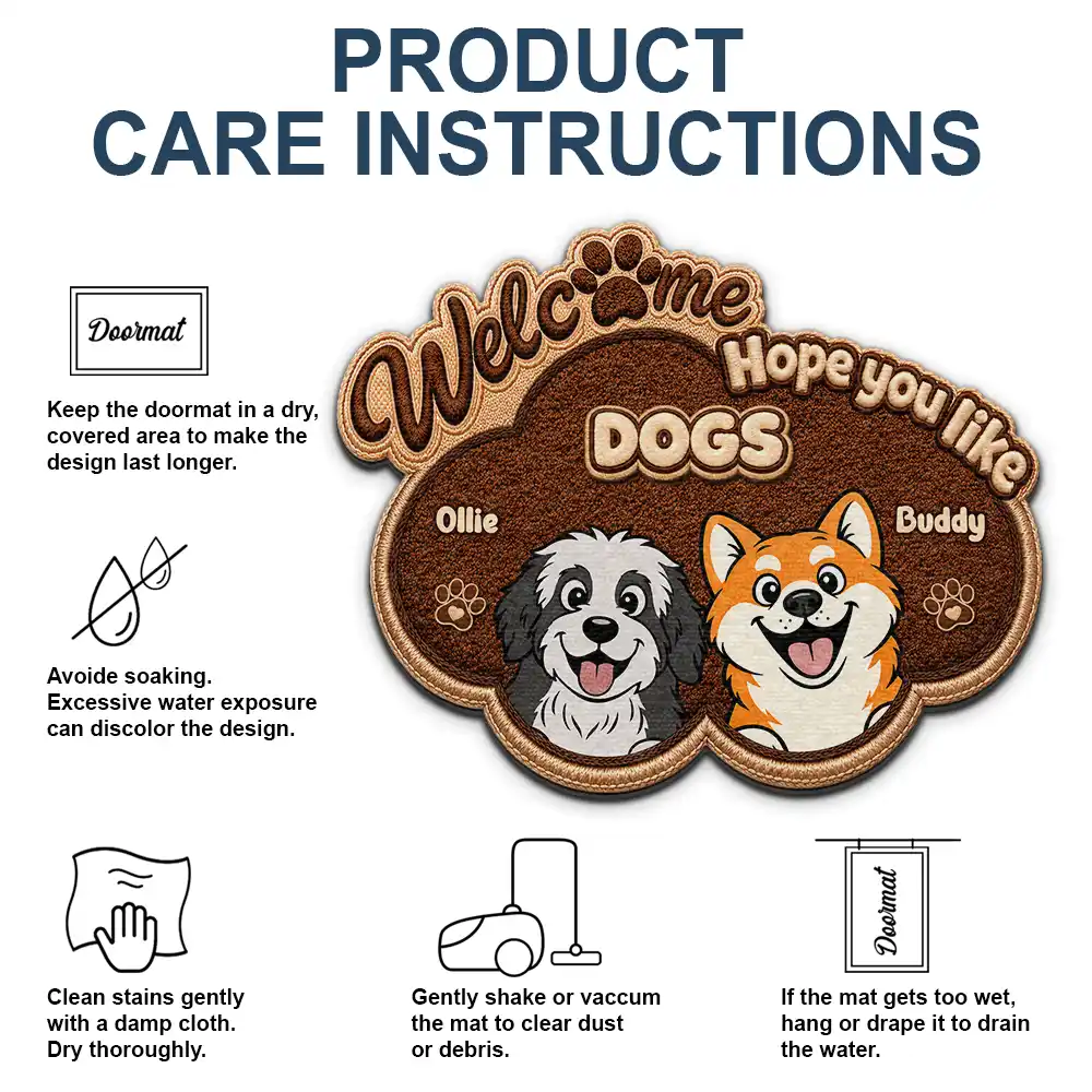 Faux Embroidery Effect Welcome Hope You Like Dog Cat - Personalized Custom Shaped Doormat - Image 5