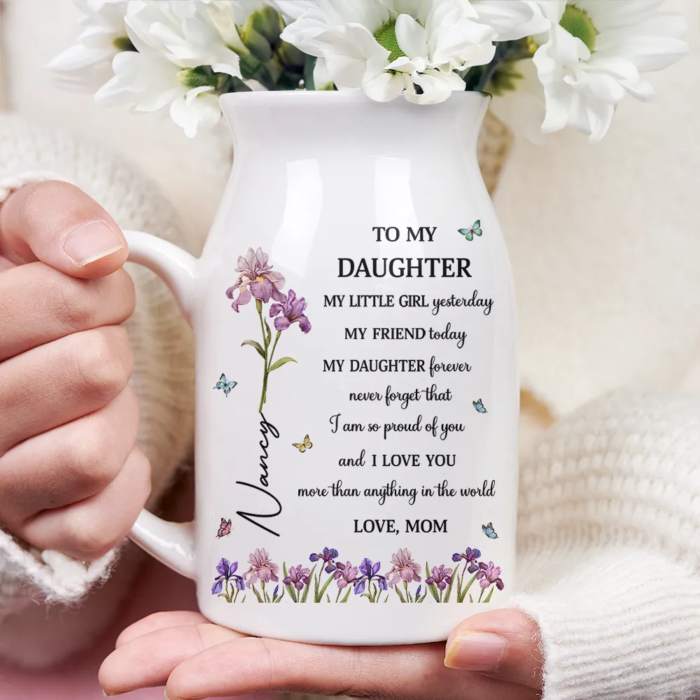 Faux Pressed Birth Flower My Daughter Forever - Personalized Ceramic Flower Vase - Image 3
