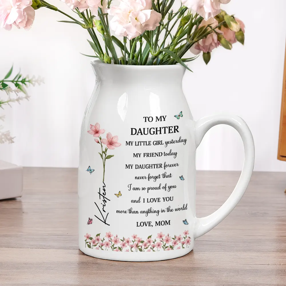 Faux Pressed Birth Flower My Daughter Forever - Personalized Ceramic Flower Vase - Image 5