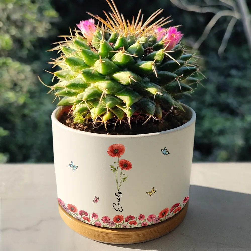 Faux Pressed Birth Flower My Daughter Forever - Personalized Ceramic Plant Pot - Image 4