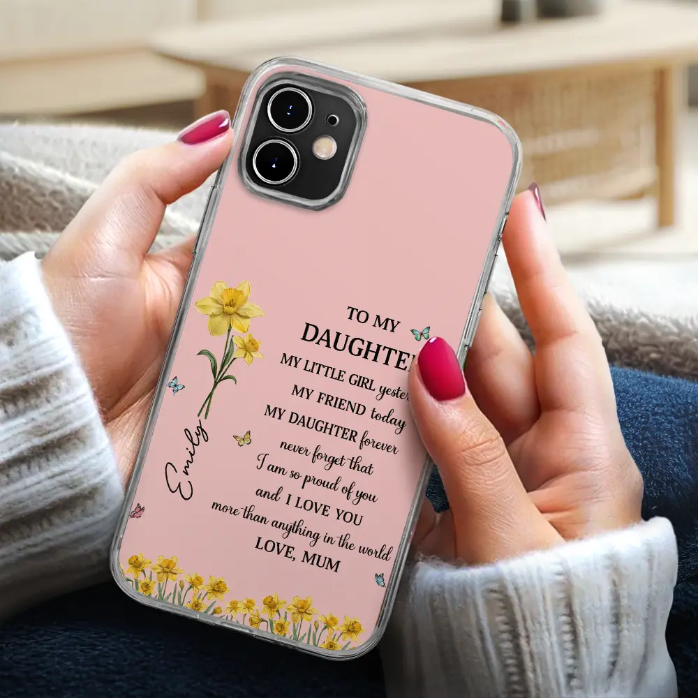 Faux Pressed Birth Flower My Daughter Forever - Personalized Clear Phone Case - Image 3