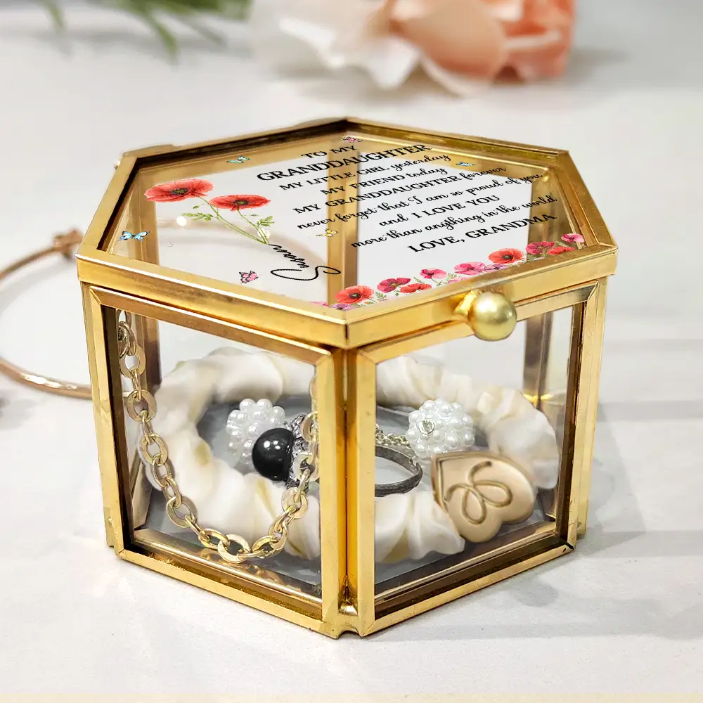 Faux Pressed Birth Flower My Daughter Forever - Personalized Glass Jewelry Box - Image 3
