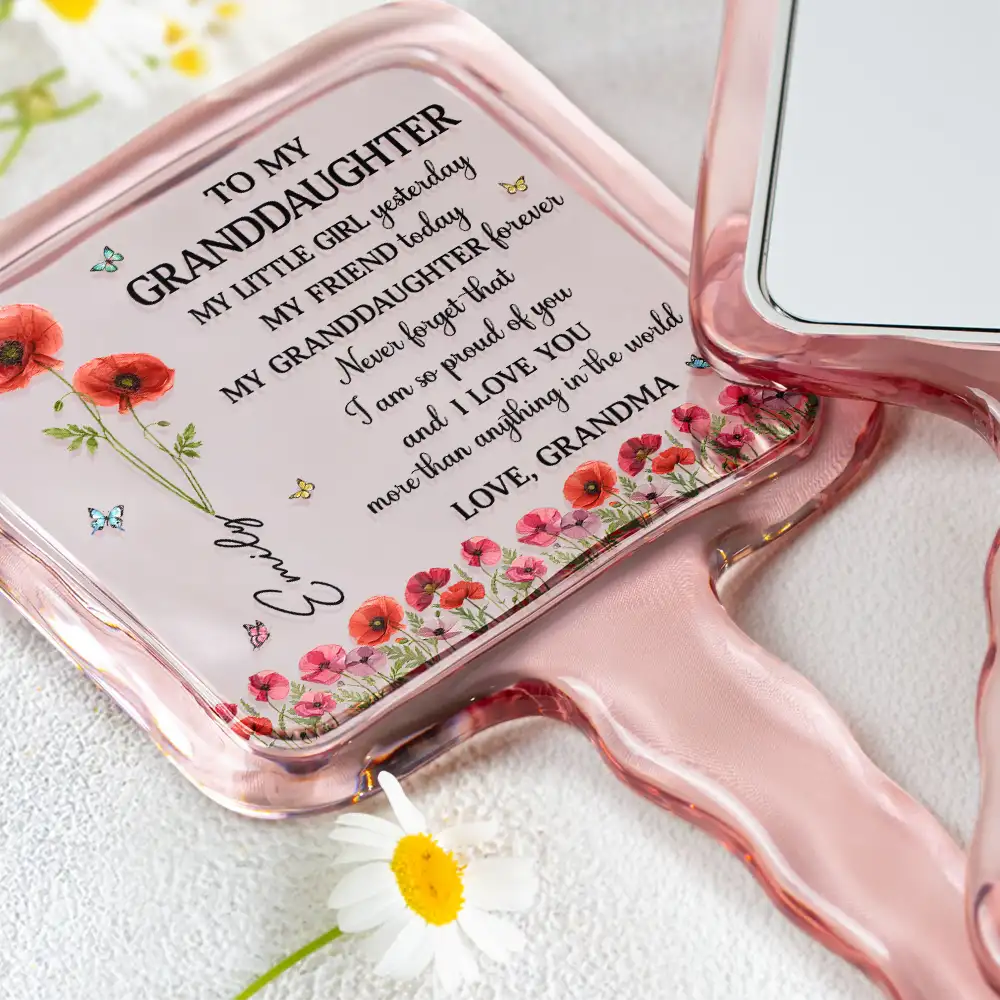 Faux Pressed Birth Flower My Daughter Forever - Personalized Handheld Mirror - Image 3