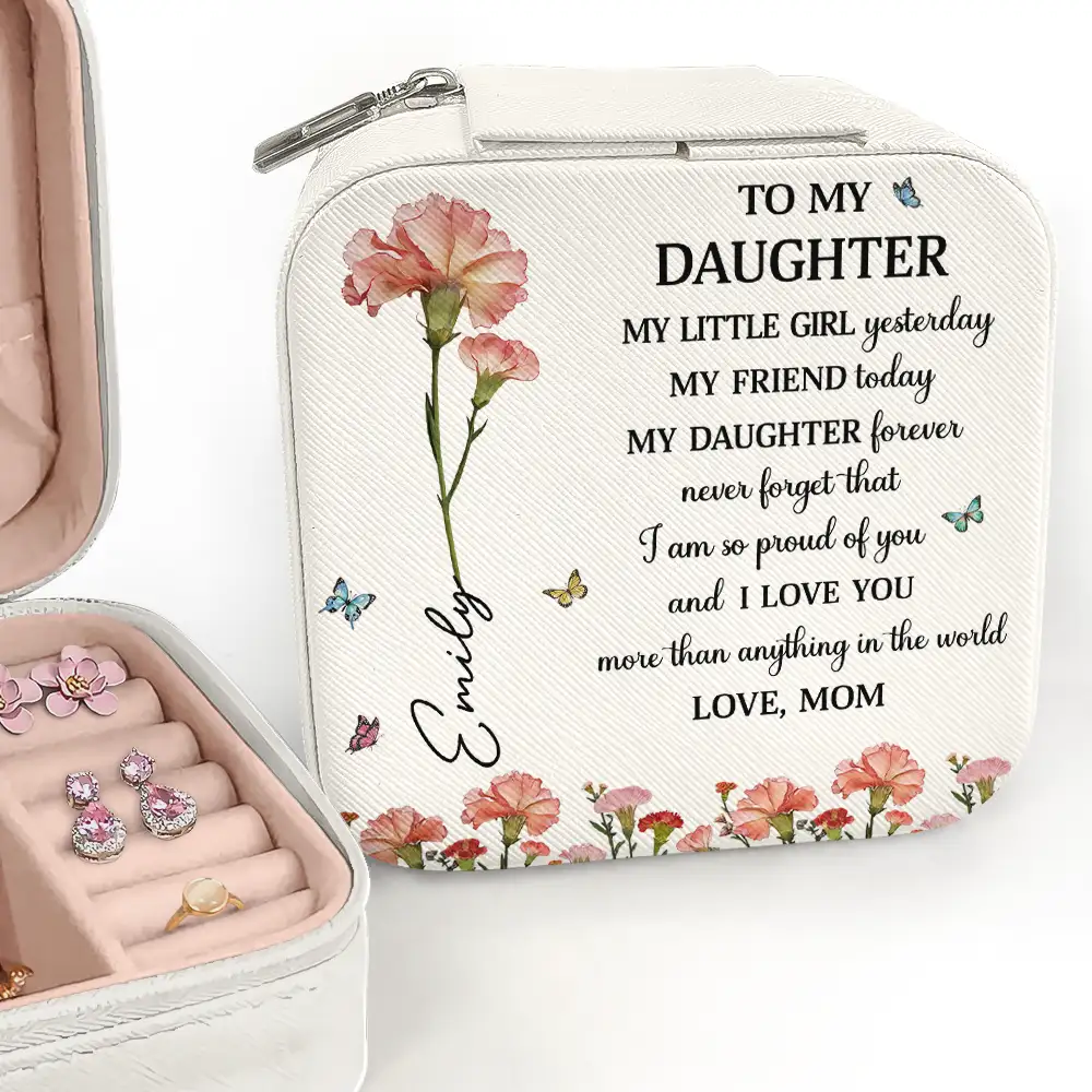 Faux Pressed Birth Flower My Daughter Forever - Personalized Jewelry Box