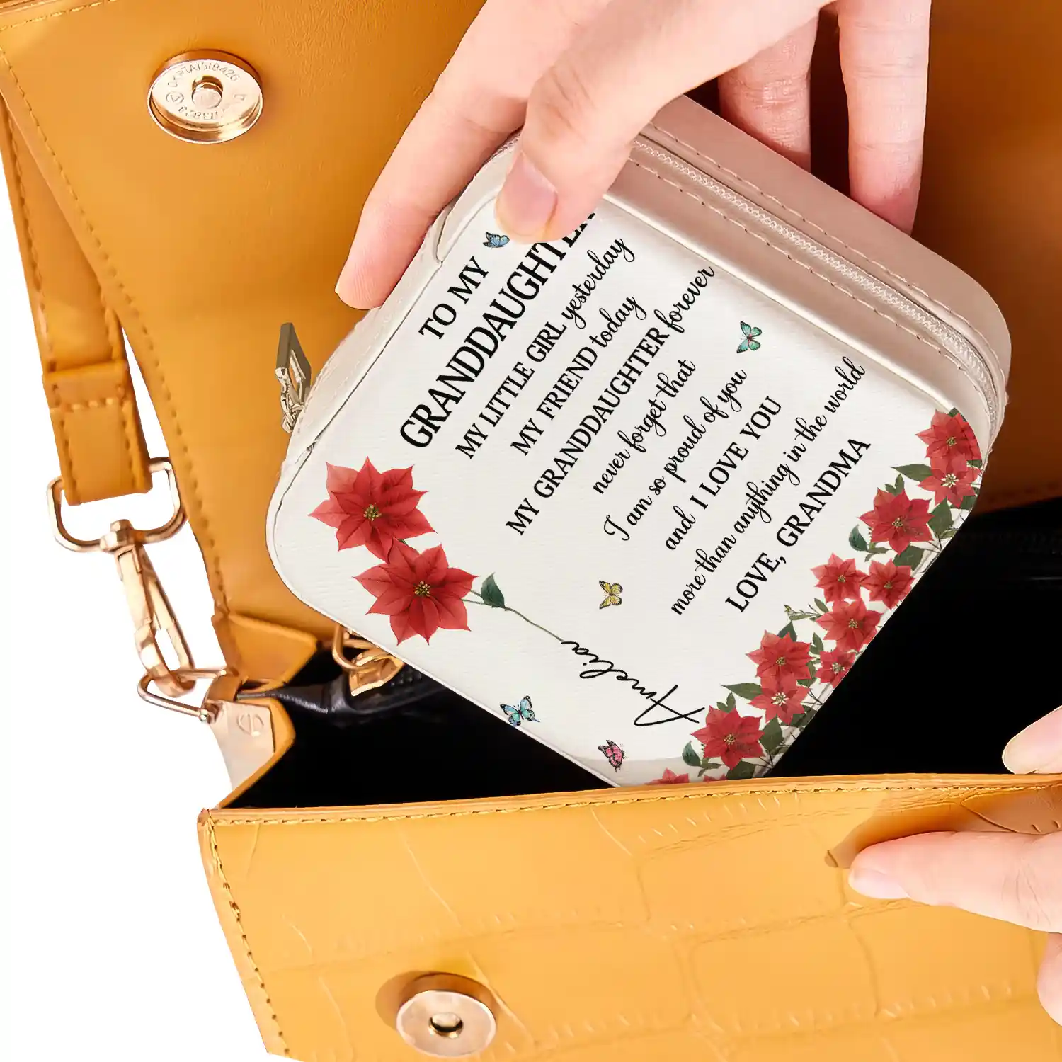 Faux Pressed Birth Flower My Daughter Forever - Personalized Jewelry Box - Image 3