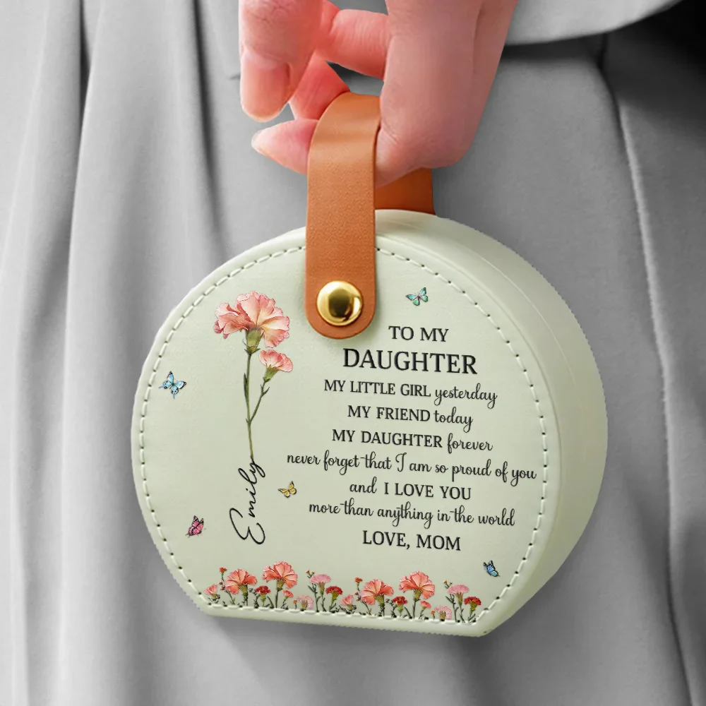 Faux Pressed Birth Flower My Daughter Forever - Personalized Jewelry Box With Handle - Image 5