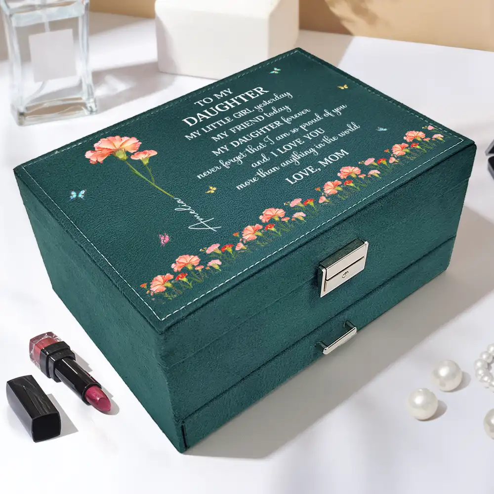 Faux Pressed Birth Flower My Daughter Forever - Personalized Jewelry Storage Box - Image 4