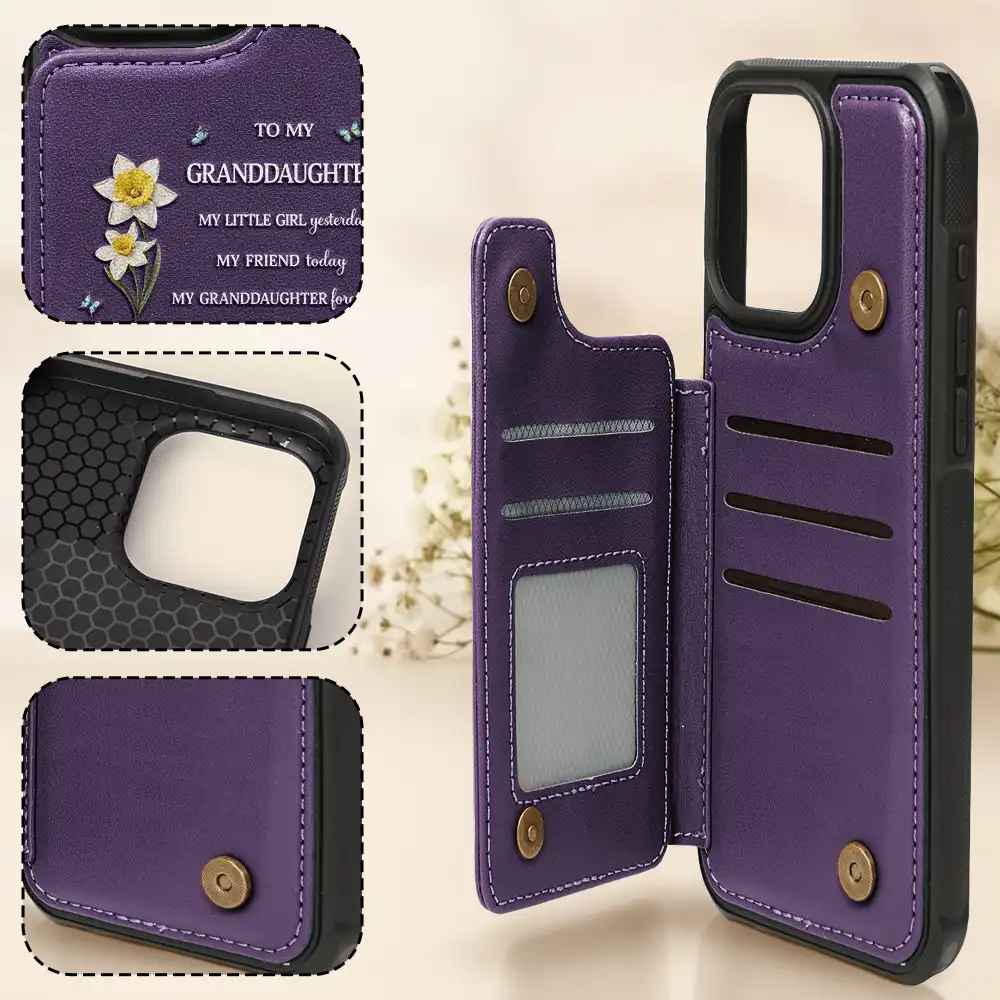 Faux Pressed Birth Flower My Daughter Forever - Personalized Leather Flip Wallet Phone Case - Image 4
