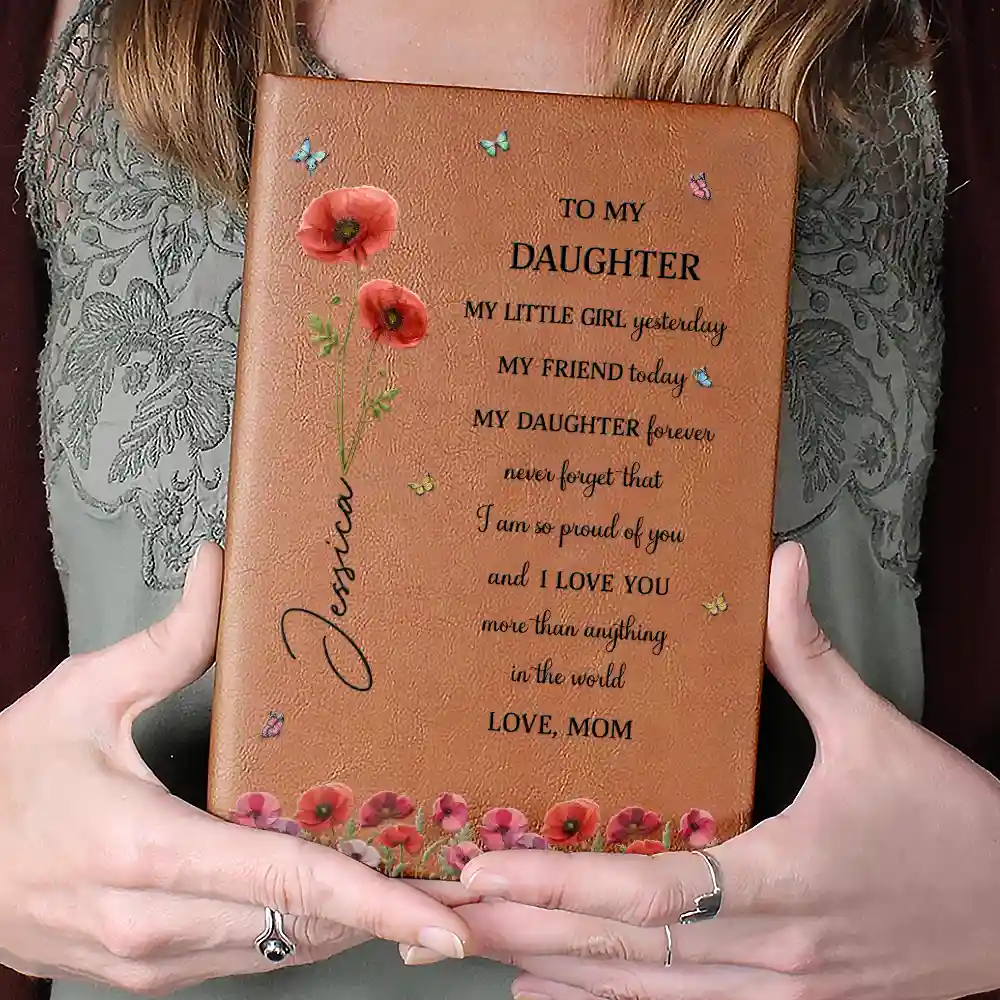 Faux Pressed Birth Flower My Daughter Forever - Personalized Leather Journal - Image 4