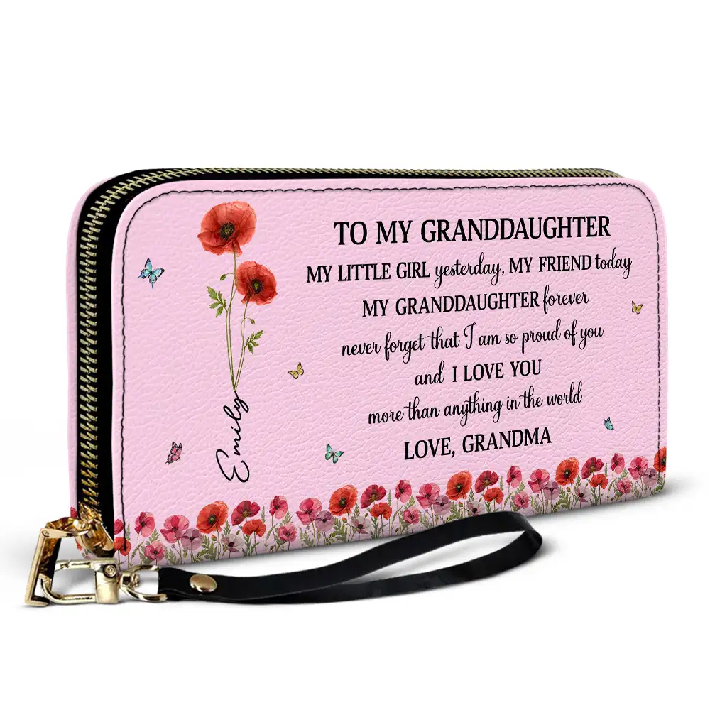 Faux Pressed Birth Flower My Daughter Forever - Personalized Leather Long Wallet - Image 2