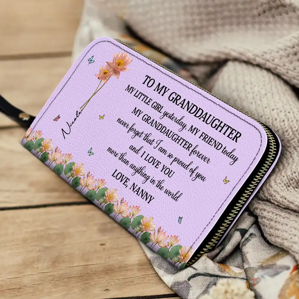 Faux Pressed Birth Flower My Daughter Forever - Personalized Leather Long Wallet - Image 4
