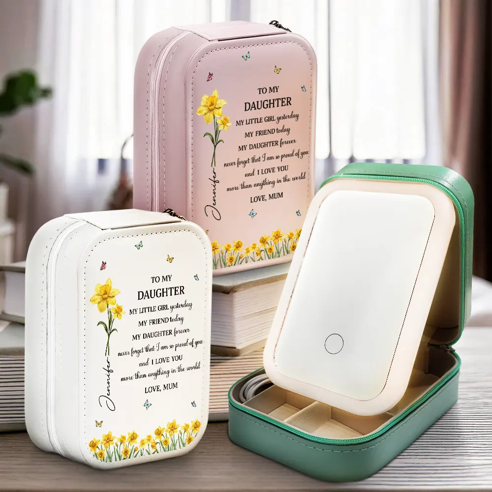 Faux Pressed Birth Flower My Daughter Forever - Personalized Makeup Box With LED Mirror - Image 2