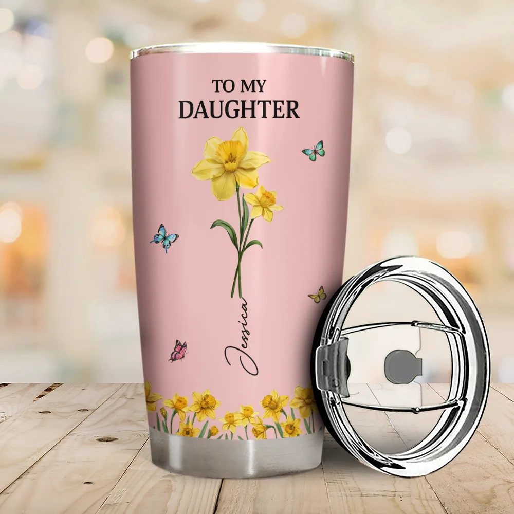 Faux Pressed Birth Flower My Daughter Forever - Personalized Tumbler - Image 2