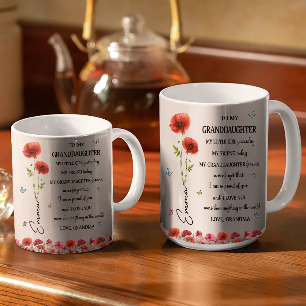 Faux Pressed Birth Flower My Daughter Forever - Personalized White Edge-to-Edge Mug - Image 3