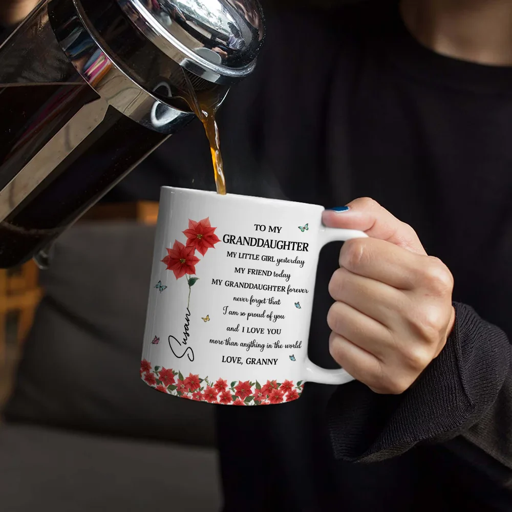 Faux Pressed Birth Flower My Daughter Forever - Personalized White Edge-to-Edge Mug - Image 4