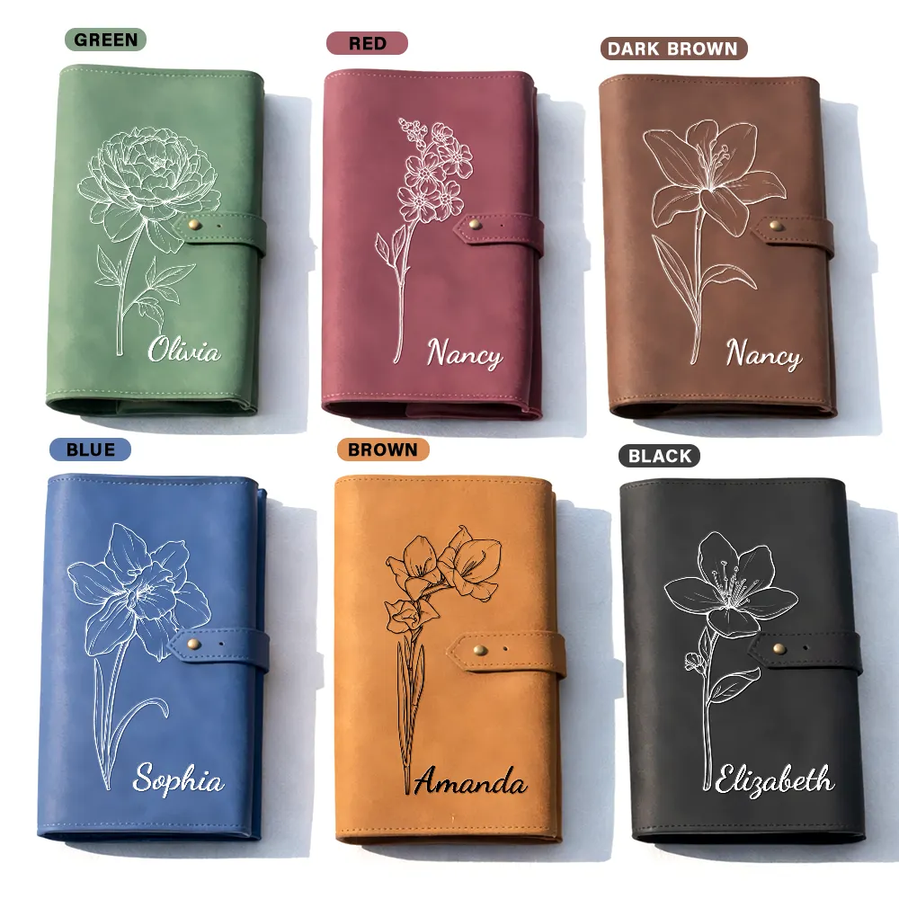 Faux Pressed Effect Birth Flower Blooming In Love - Personalized Leather Cable Bag - Image 3