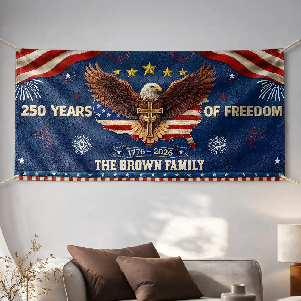 Faux Puff Embroidery Effect Patriotic Eagle 250 Years Of Freedom - Personalized Horizontal Banner - Image 5