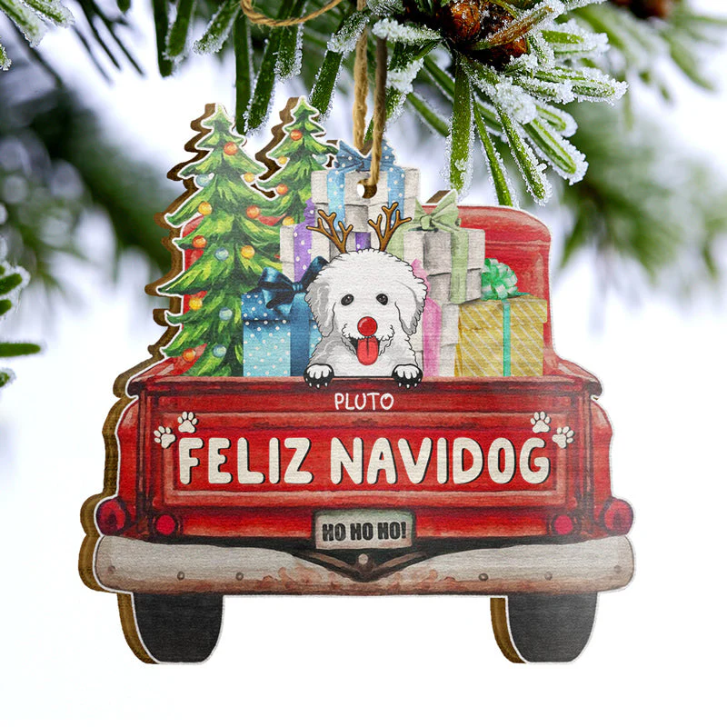 Feliz Navidog - Christmas Gift - Dog Lover Gift - Personalized Custom Shaped Wooden Ornament - Image 3